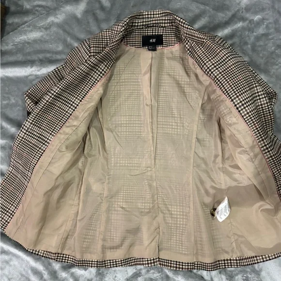 H&M Women's Checkered Blazer - Brown and Black - Picture 2 of 3